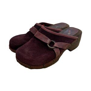 Vintage Bass Suede Clogs Plum Slip On Platform Clogs